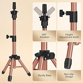 ZQIAN BEAUTY 25 Inch Wig Stand Tripod, Adjustable Mannequin Head Stand, Wig Head Stand for Training Heads And Canvas Block Head (Latte, Mannequin Head Not Included)