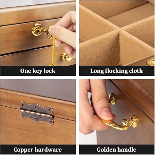 Miniatura 4 de Joyero de madera para mujer, organizador de madera maciza con cerradura combinada para joyas, collares, anillos, caja de almacenamiento