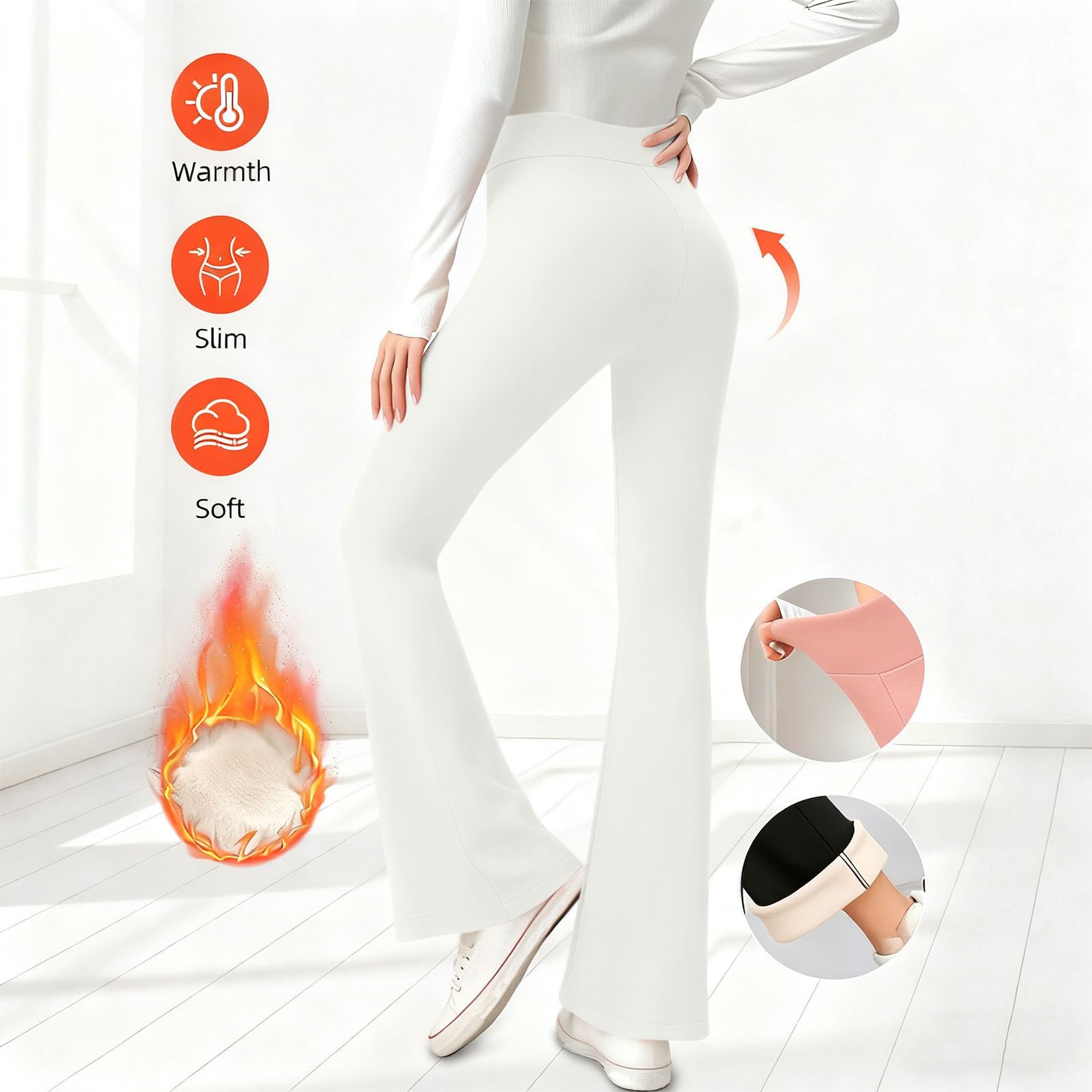 Leggings évasés doublés en polaire pour enfants - Pantalon thermique chaud décontracté épais uni - Collants solides - Pantalon de yoga - Coupe ajustée - Pantalon d'école