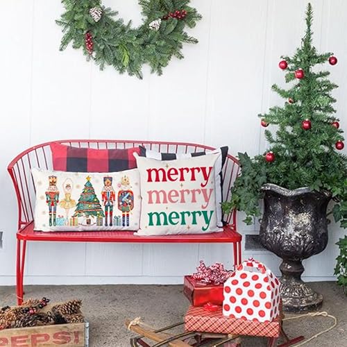 Miniatura 4 de PANDICORN Funda de almohada de Navidad de 12 x 20 pulgadas, decoración de cascanueces de Navidad, decoración de fiesta de árbol de Navidad,