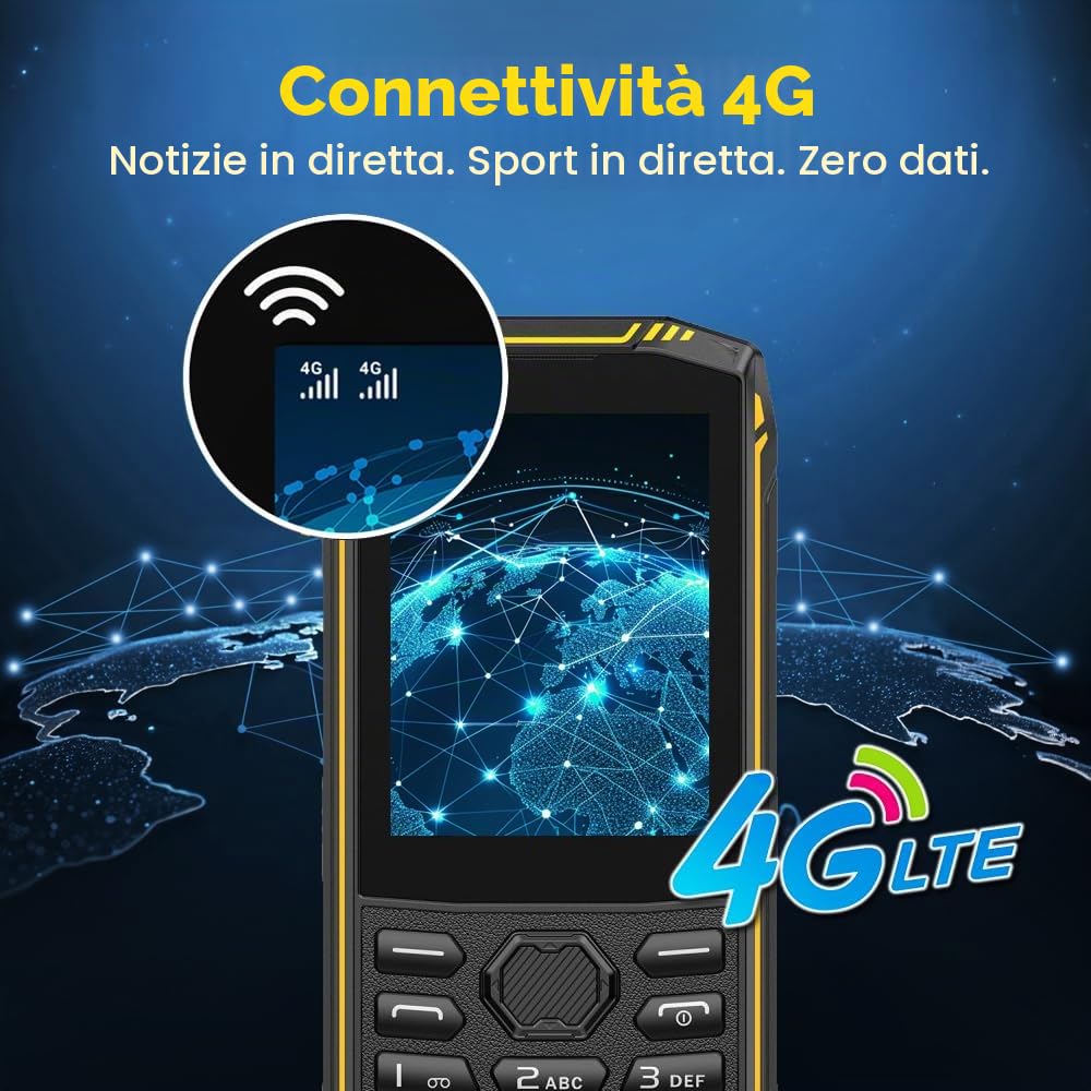 Mini 5 Mini Rugged Smartphone, 2.8 pollici, 4G Dual SIM Telefono Indistruttibile, WhatsApp, 2500mAh Telefono outdoor, Leggero, 3 slot, Jack 3.5 mm/FM/IP68/Telefoni sostitutivi,Nero