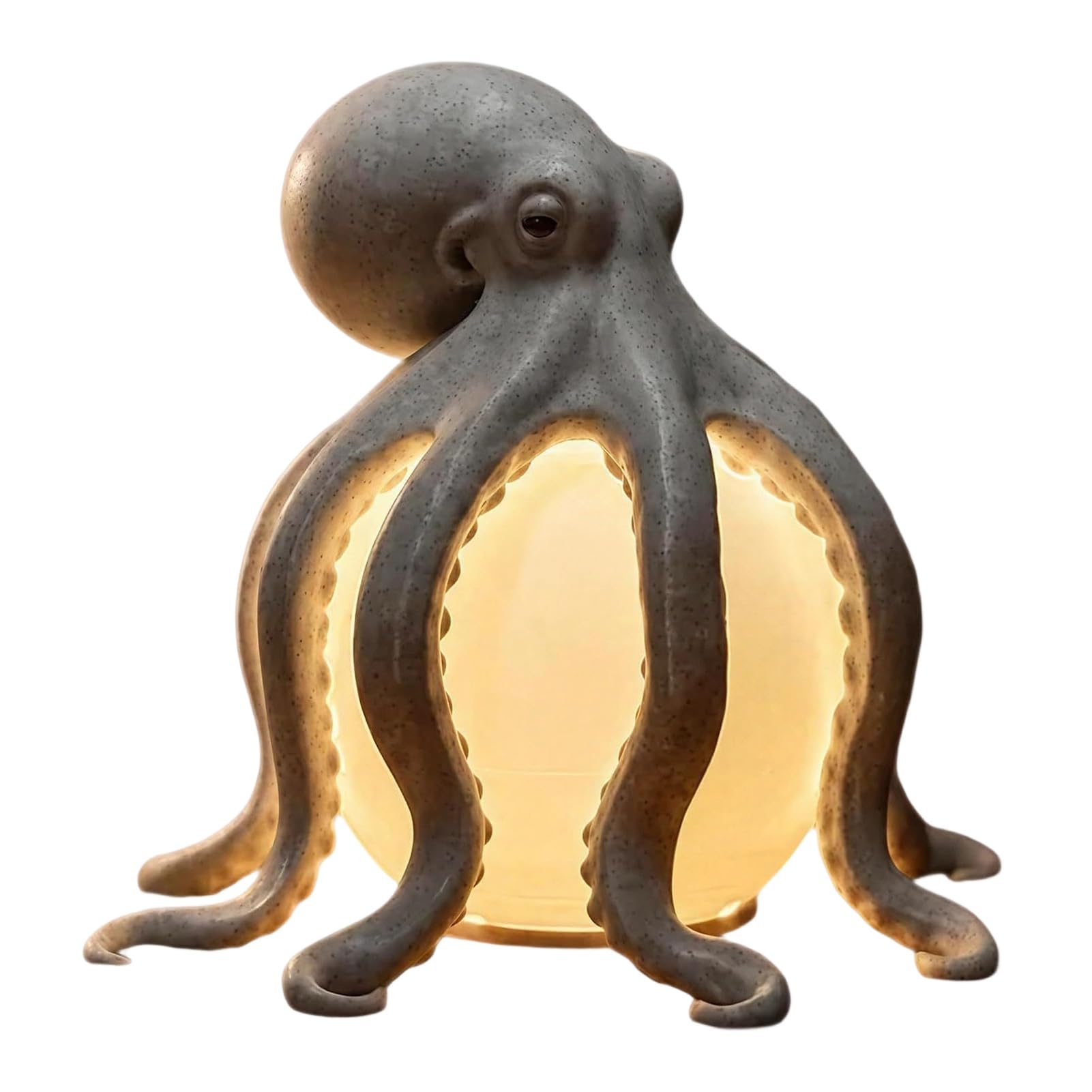 RetroNest Octopus Coastal Decor Table Lamp,Resin Night Light with Realistic Tentacle Texture,Bedside Desk Lighting for Bedroom USB Powered Unique Ocean Gift 15x12cm Grey