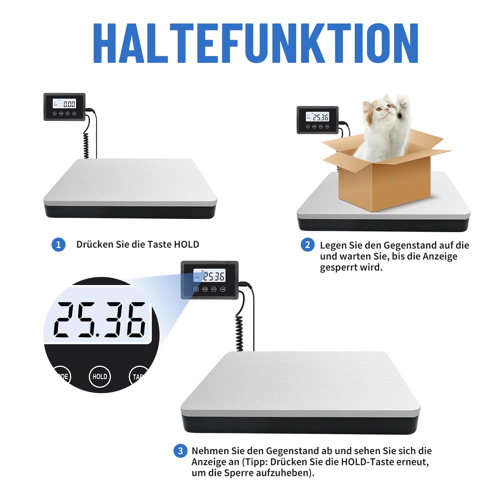 UNIWEIGH Paketwaage 200kg Plattformwaage 10g Genauigkeit Postwaage mit Hold & Tara LCD Display
