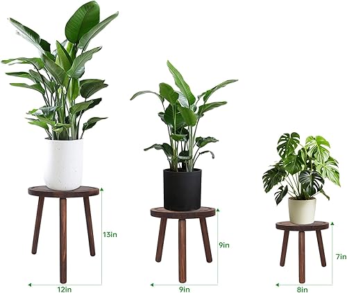 Miniatura 2 de Paquete de 3 soportes de madera para plantas de interior, soporte para plantas individuales para macetas de 6 a 12 pulgadas, taburete moderno de
