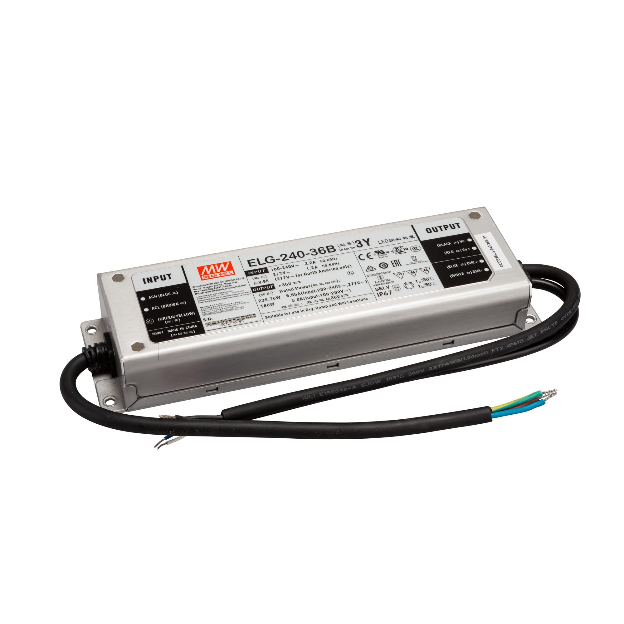 Mean Well ELG-240-36B-3Y - Trasformatore LED a tensione costante, 239,82 W, 6,66 A, 18-3