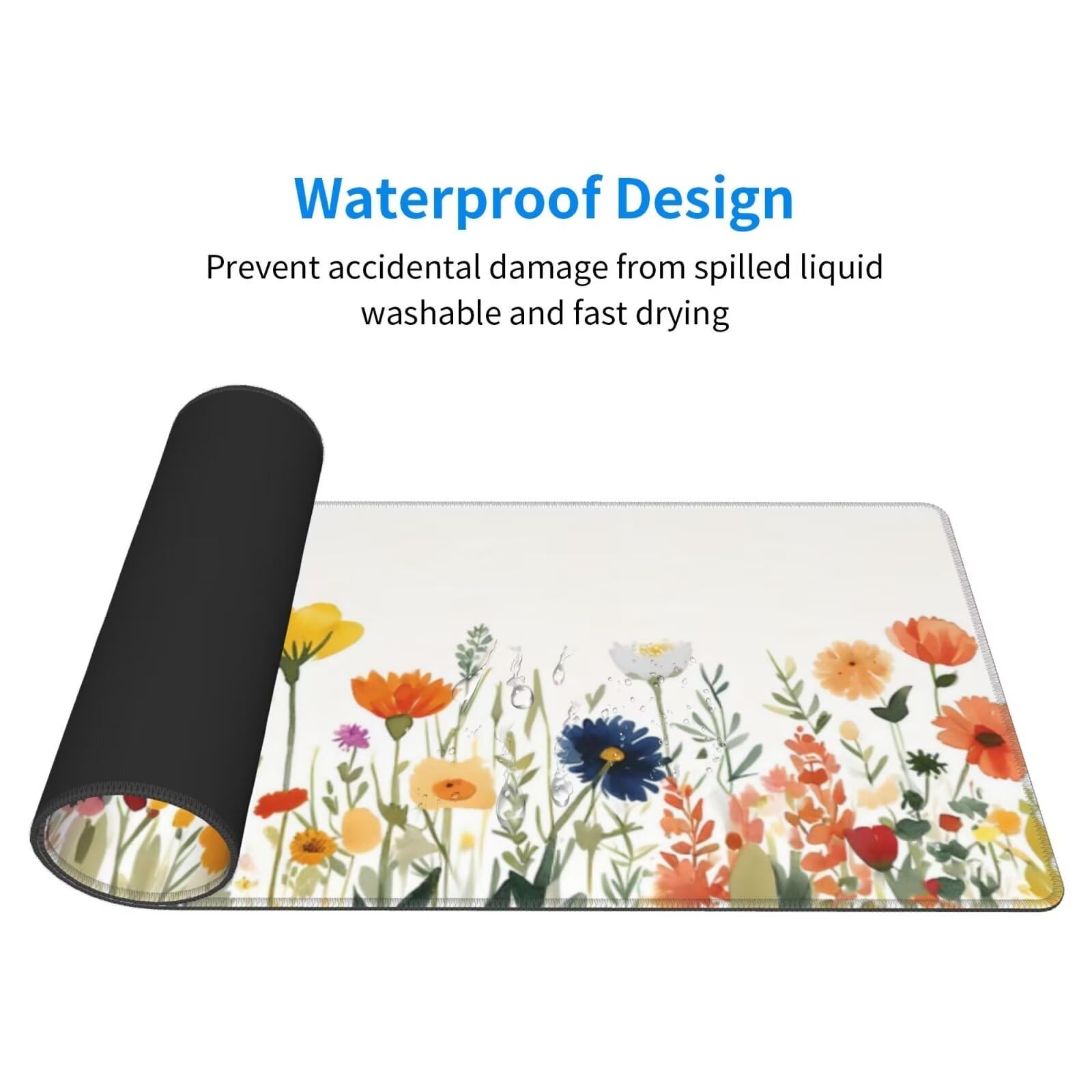 Tappetino Mouse, Tappetino Mouse Gaming Grande XXL 1500x800x3mm Tappetino Scrivania Mouse Pad, Base in Gomma Antiscivolo, Bordi Cuciti,Lavabile, Mousepad per Ufficio e Gaming (Wildflower Field) R-715