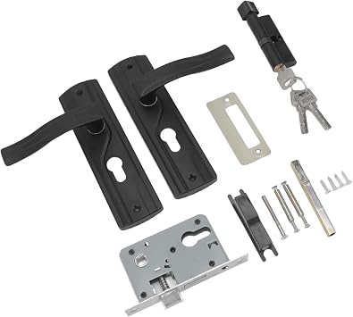 Front Door Handle and Lock Set, Universal Home Door Lock Key Set Door Lever Lock Door Handle Lock with Keys for Home Bedroom Black