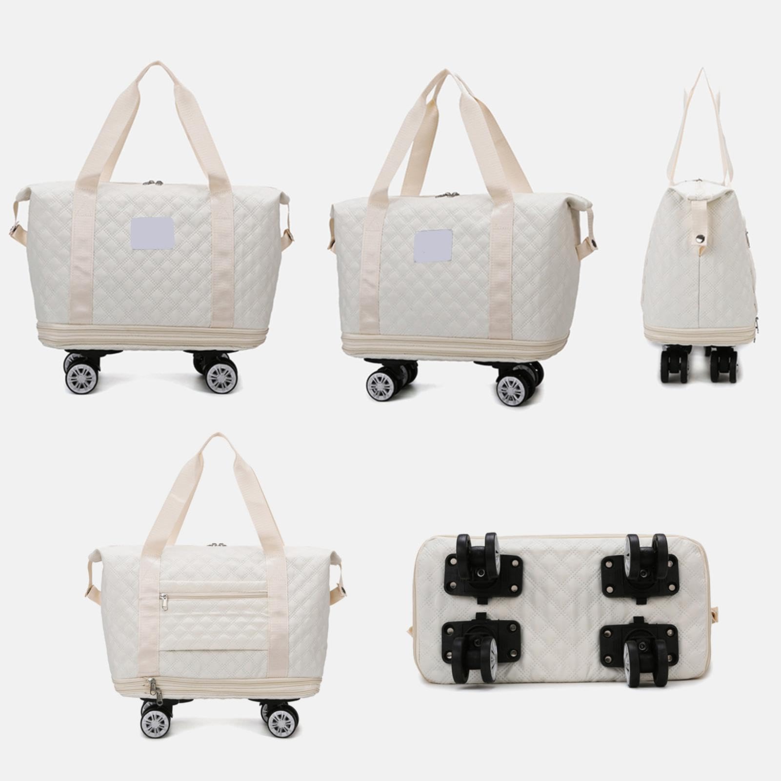 Bolsa de Viaje de Mano con Ruedas, Bolsa de Viaje Plegable con | Ruedas | Bolsa de Viaje con Ruedas, Bolsa de Equipaje de Mano, Maleta Extensible para el Viaje de los Padres, Beige, Ver
