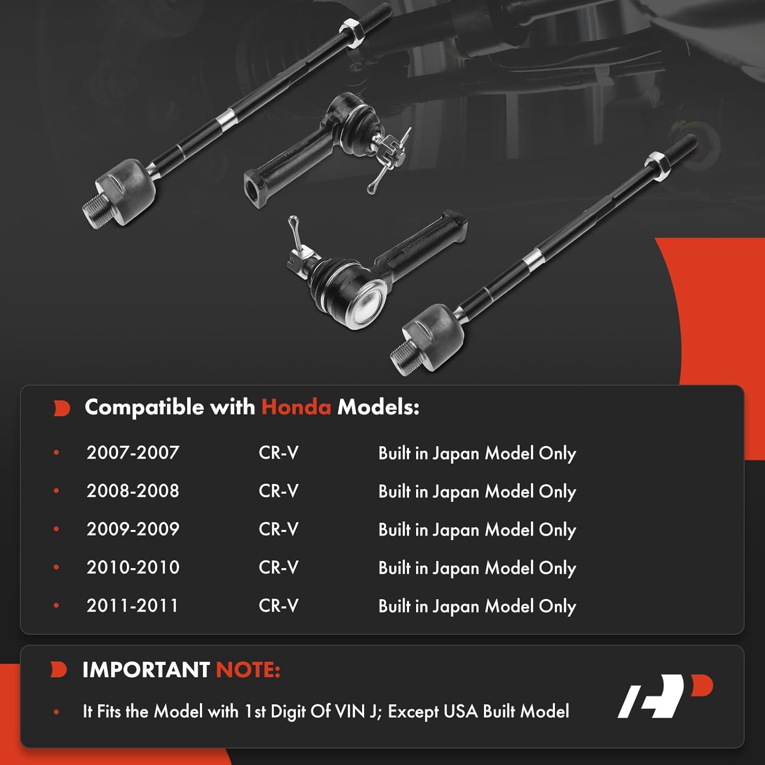 A-Premium Set of 4, Front Inner & Outer Tie Rod End Kit, Compatible with Honda CR-V 2007 2008 2009 2010 2011, Fit Japan Built Model Only