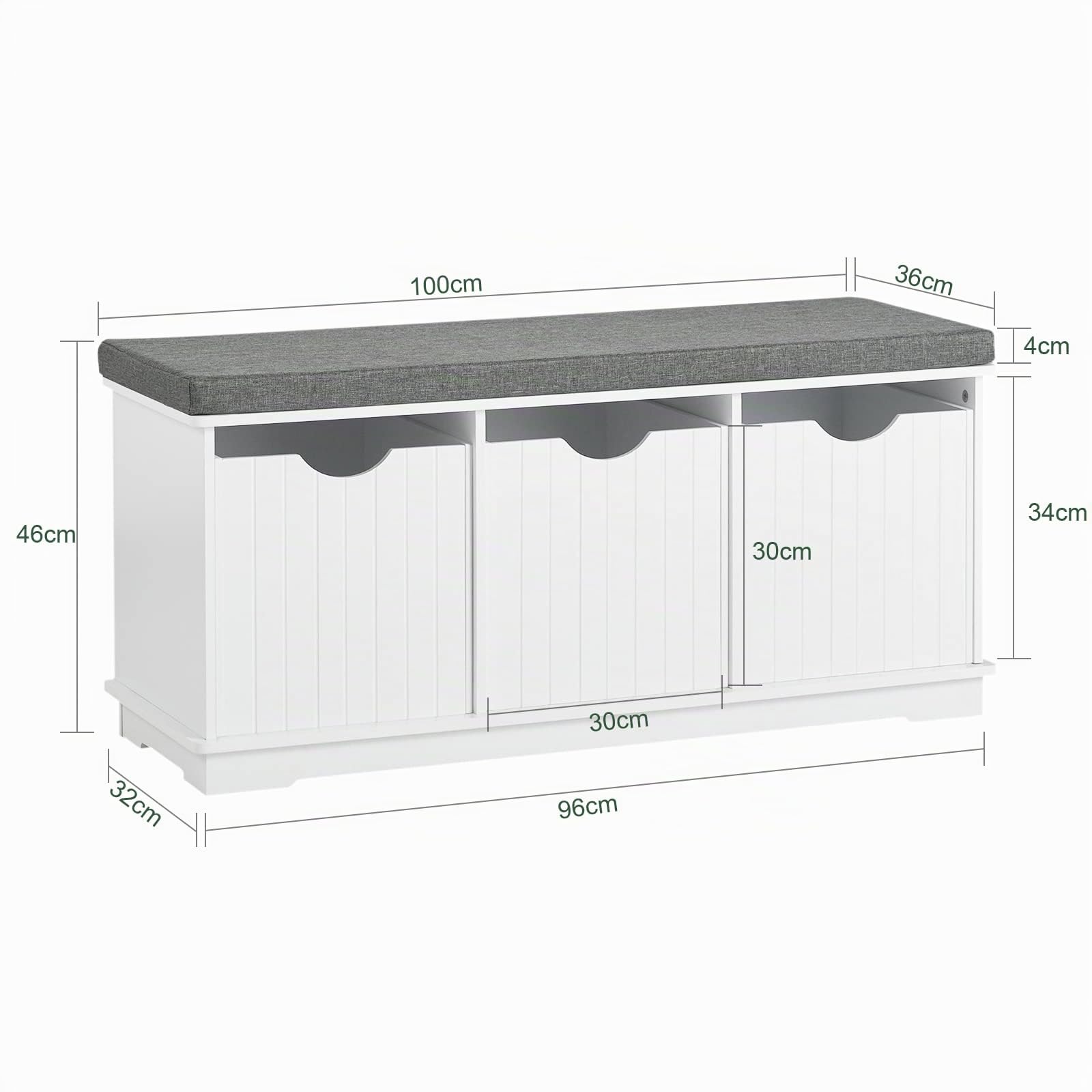 SoBuy Banco de Almacenamiento con Acolchados Cojines y 3 Cubos, Estante del Zapato, FSR30-W, ES | Estante zapatero con cojines acolchados y 3 cubos, MDF, capacidad 90kg, blanco FSR30-W