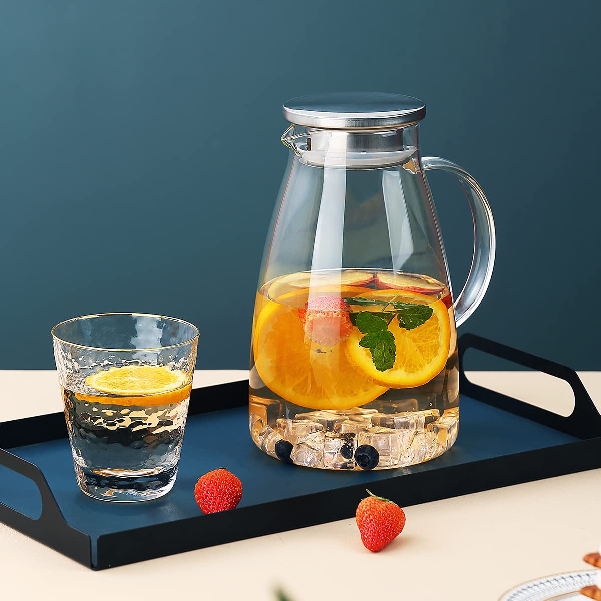 Kyraton 2.0L Glass Water Jug with Removable Lid, Hot and Cold Beverages Clear Glass Water Pitcher, Easy to Clean - Image 3