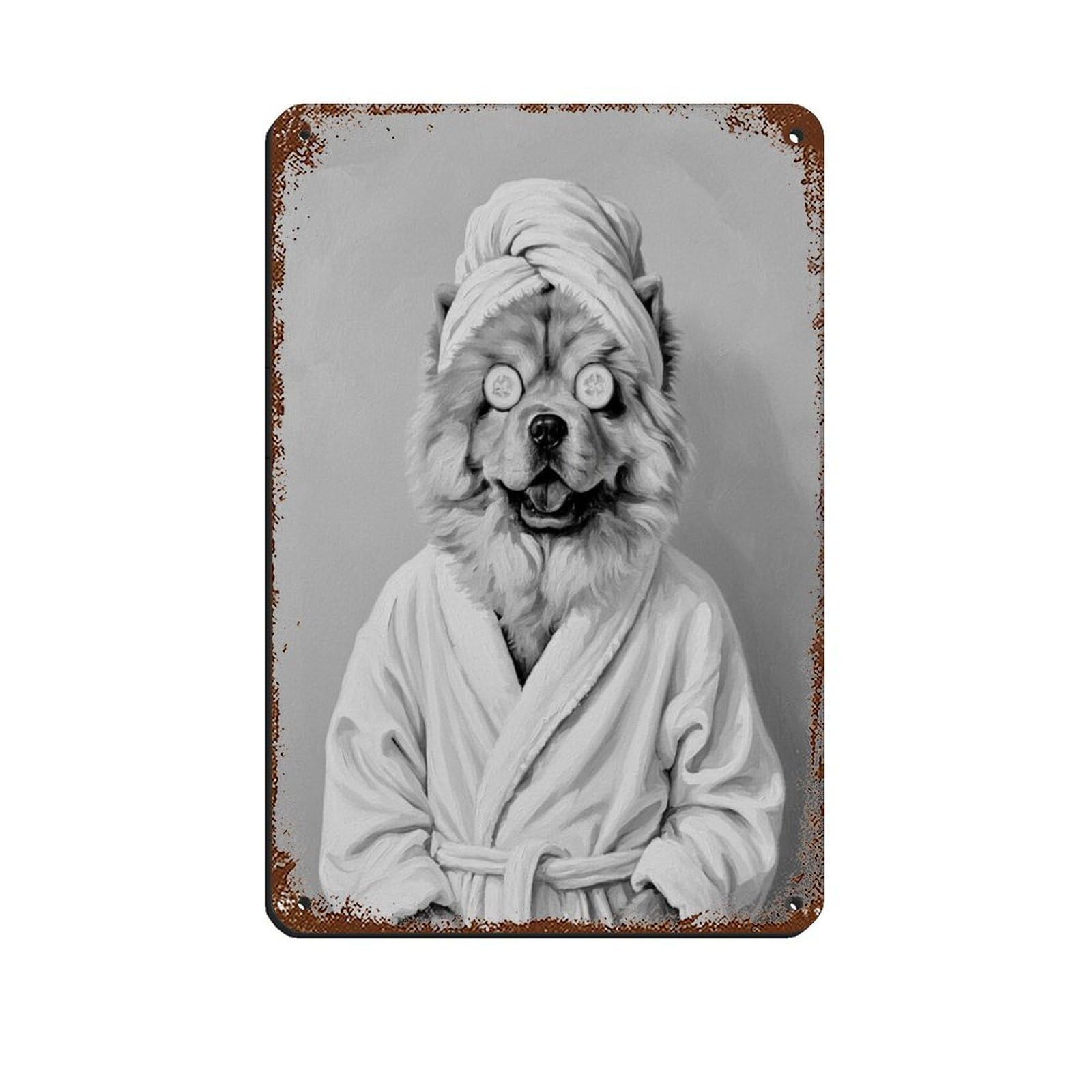 Bathroom Spa Art, Chow Chow Dog Tin Sign Vintage Metal Pub Club Cafe Bar Home Wall Art Decoration Poster Retro 8x12inch(20x30cm)
