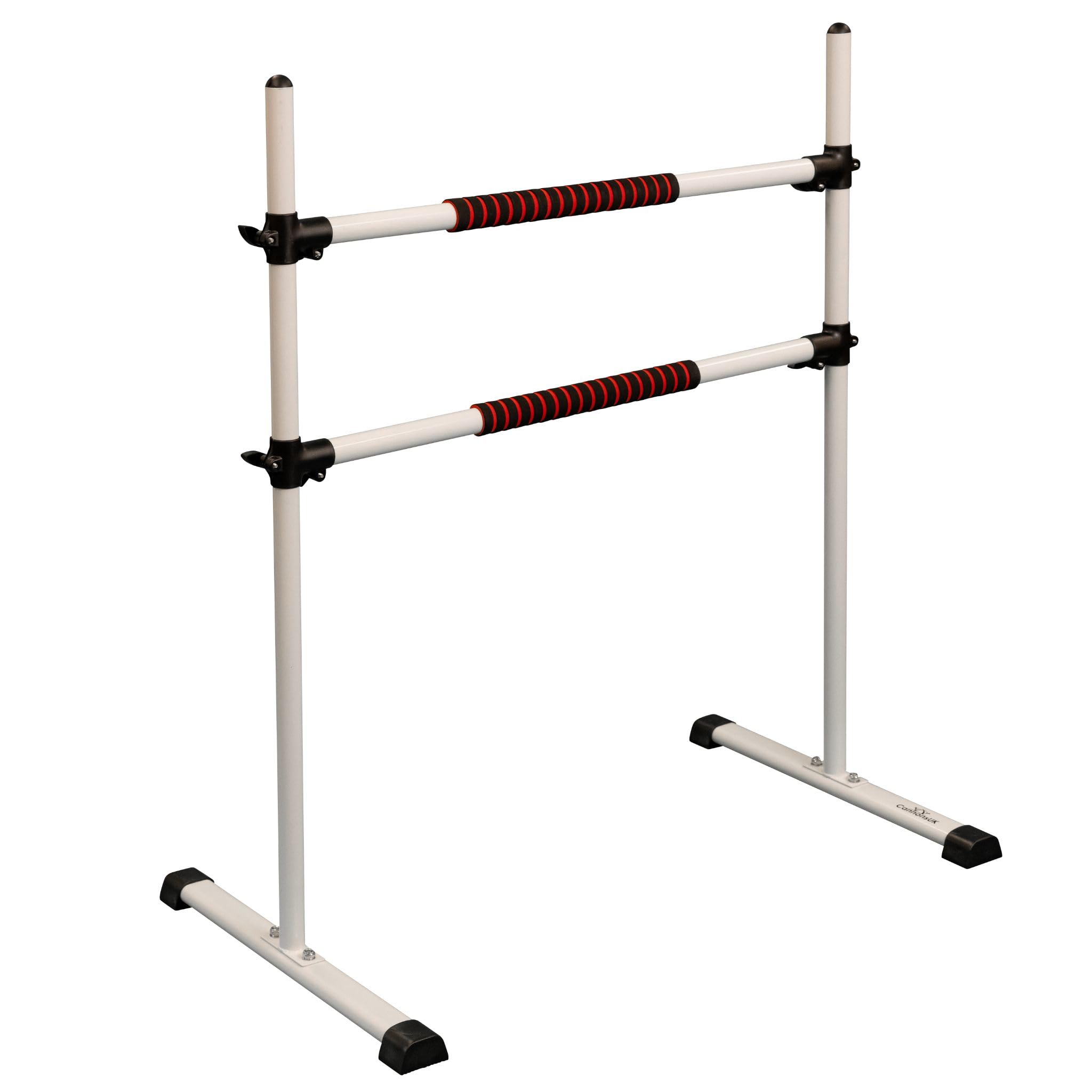 Cannons UK Barra elástica portátil independiente para ballet, altura ajustable, 115 cm de largo, 132 cm de alto, color blanco