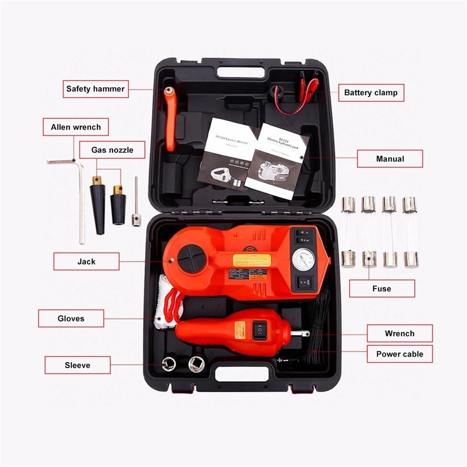 WEIJICUI Martinetto Idraulico per Auto, 1 Set di cric for Auto da 5 tonnellate DC 12V, cric for Pneumatici Portatile, cric Idraulico Elettrico con Luce a LED for Auto SUV
