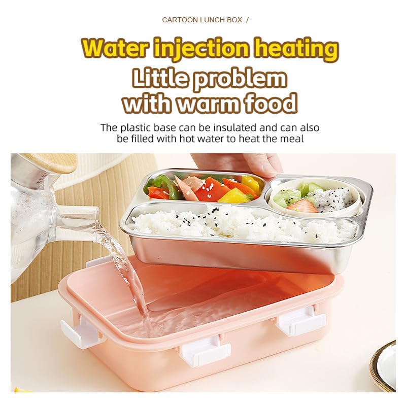 Image of 3 Compartment SUS304 Stainless Steel Lunch Box with Sauce Cup & Cutlery, Leak-Proof Partition Bento Box for School, Office & Travel