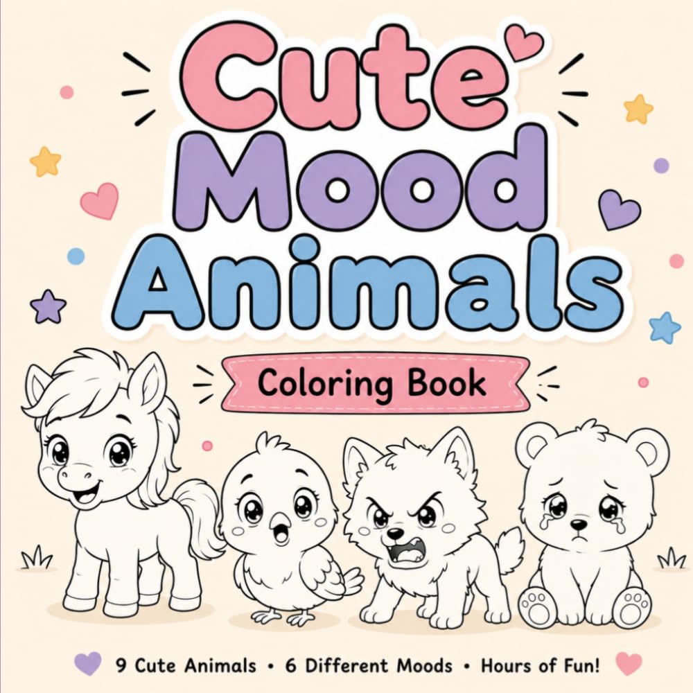 Cute Mood Animals: Coloring Book