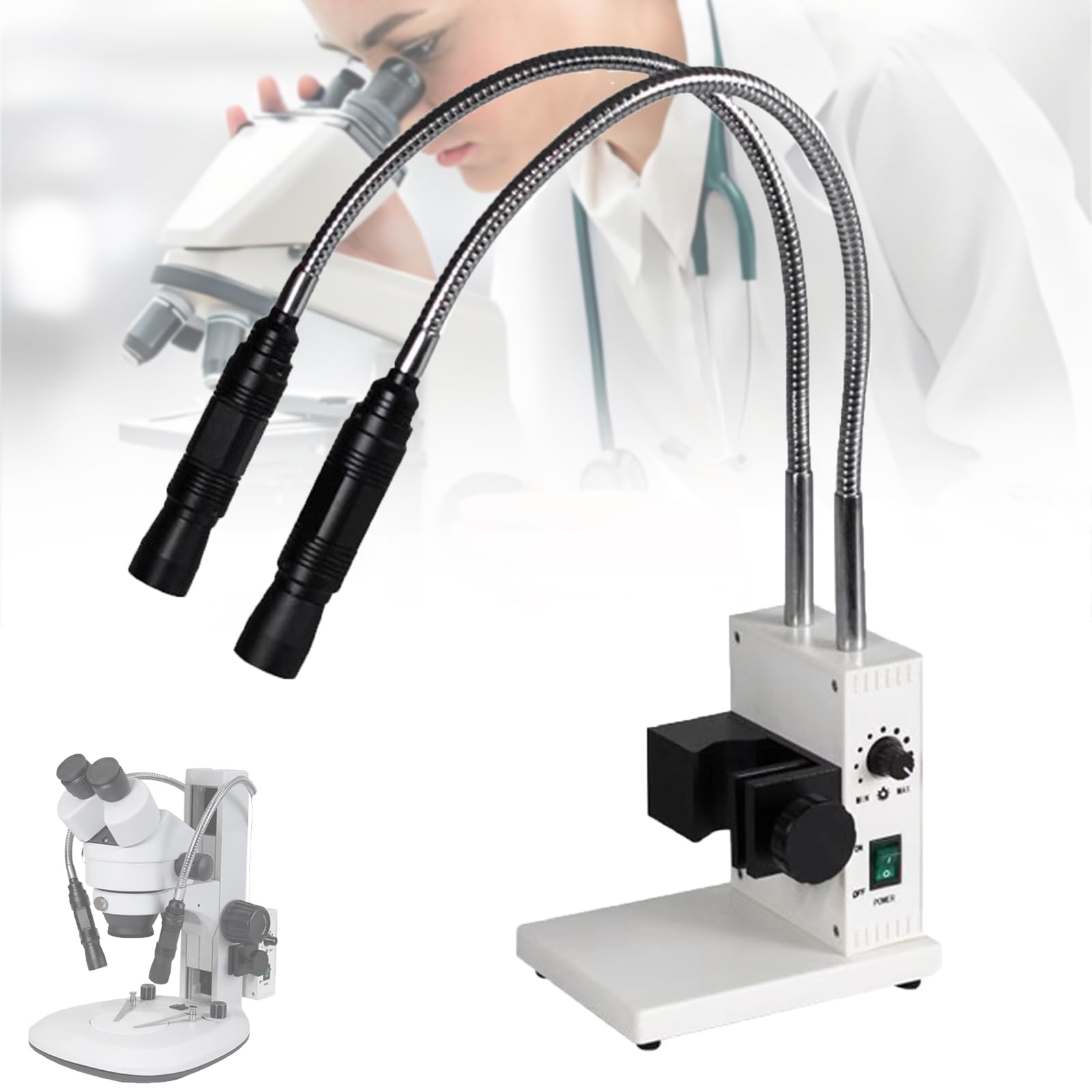 COYEUX Glasfaser-Mikroskopbeleuchtung, LED-Schwanenhalsleuchte, 500 Mm Flexibler Glasfaserschlauch, 6000 K Kaltlichtquelle, Einstellbare Helligkeit Und Blende, Für Stereomikroskope