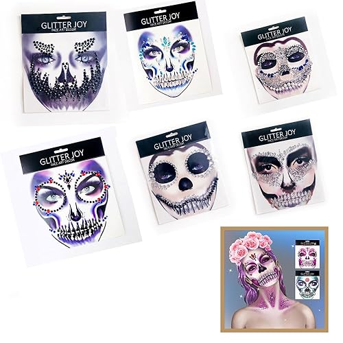 6 hojas de tatuajes temporales de cara de Halloween aterradores para mujeres y hombres, tatuajes temporales realistas para festivales, maquillaje,