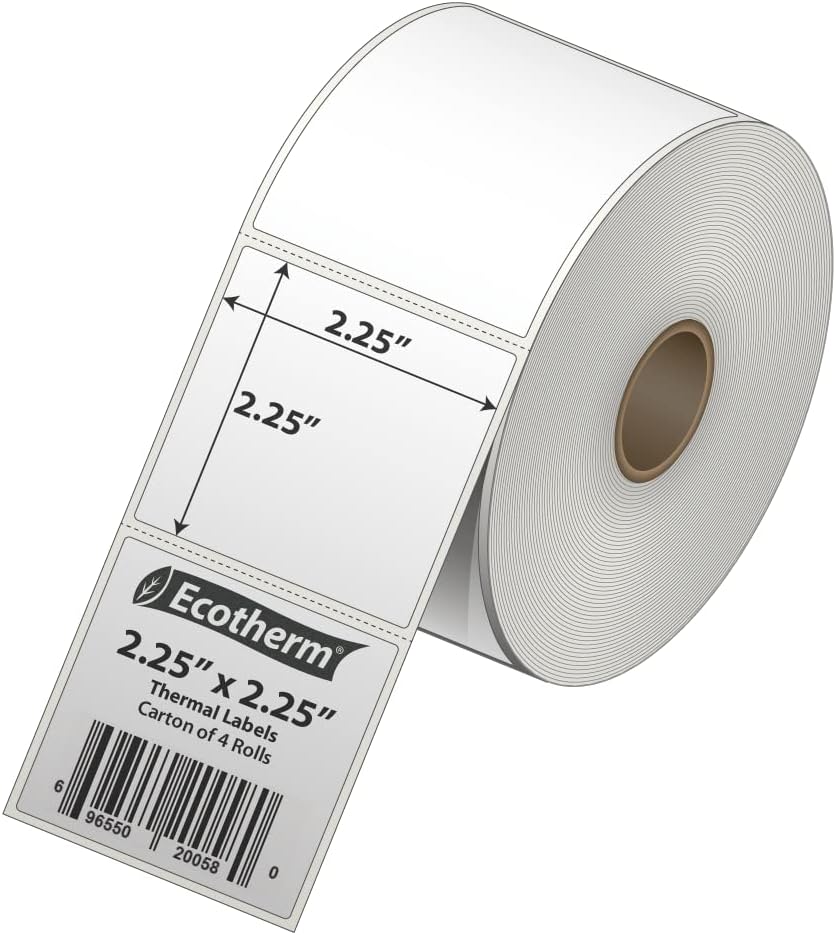 Ecotherm 2.25x2.25 Thermal Labels 700 Paper Stickers Per Roll 4 Rolls fits