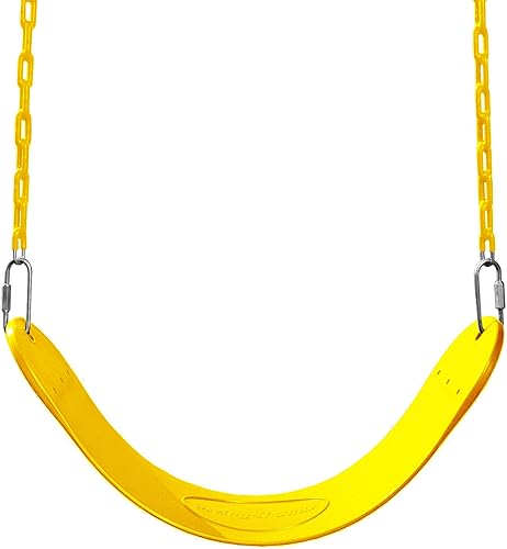 Miniatura 3 de Swing-N-Slide WS 4699 - Asiento de columpio de 27 pulgadas con cadenas revestidas de 58 pulgadas para juegos de columpios de patio trasero, amarillo