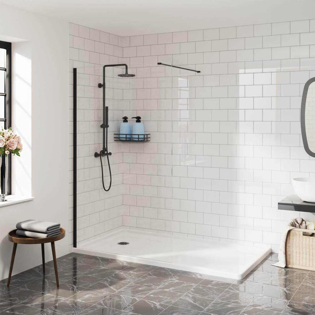 Aquariss 1000mm Walkin Shower Enclosure Wetroom Black