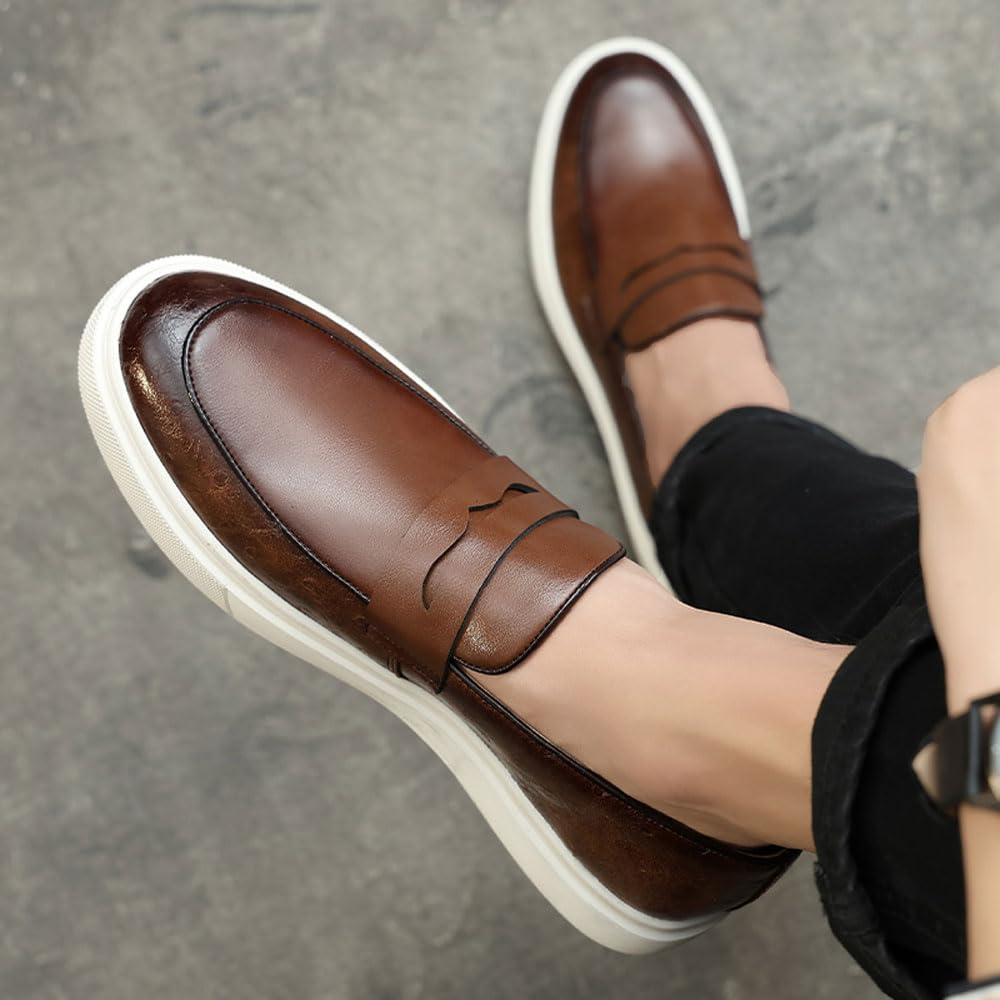 British Elegance - Mocasines de piel para hombre, estilo retro, informal, sin cordones, de Ying LUN Le Fu