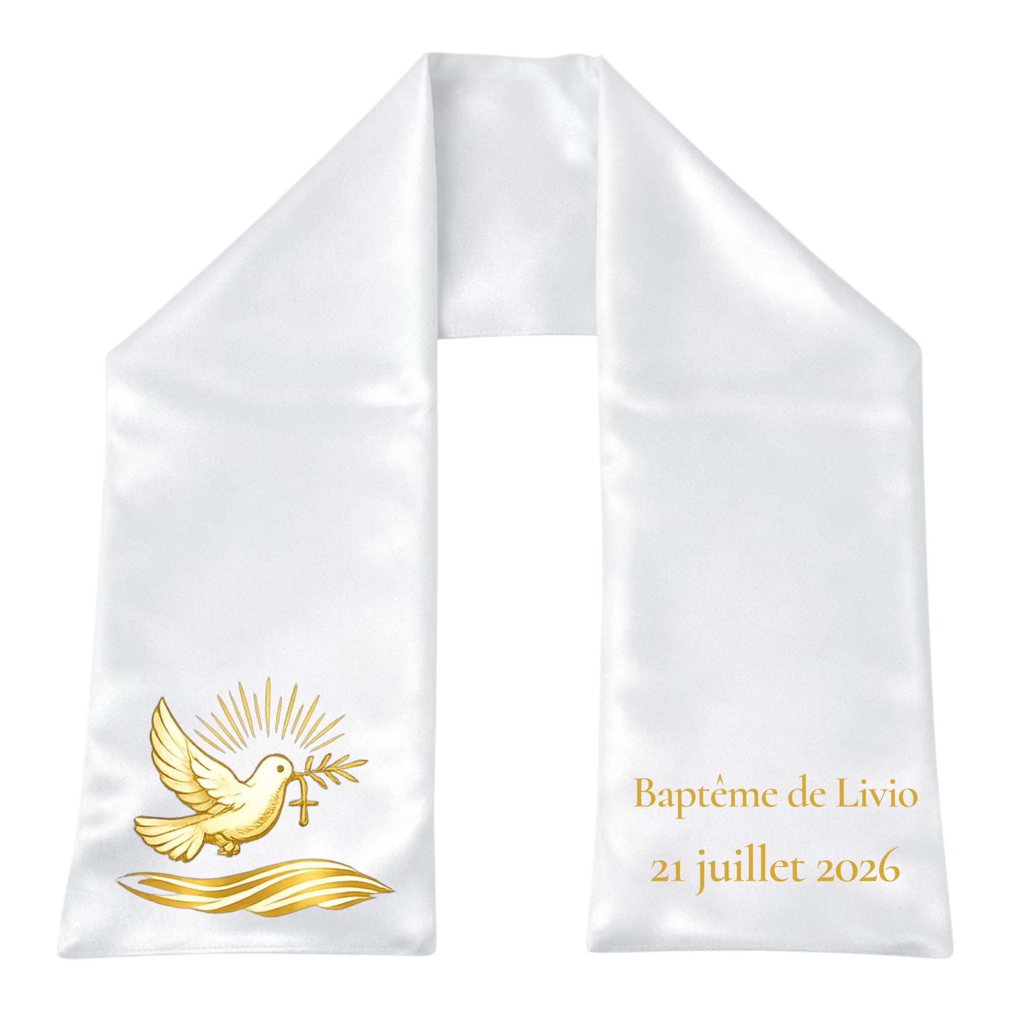 Générique Écharpe de Baptême Satiné Religieuse Personnalisée Fait Mains Plusieurs Modèles Bébé/Enfant - Cadeau Baptême