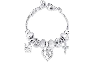Charm Bracelet for Women, adorned with Crystal and Heart-shaped Glass Beads, Silver...