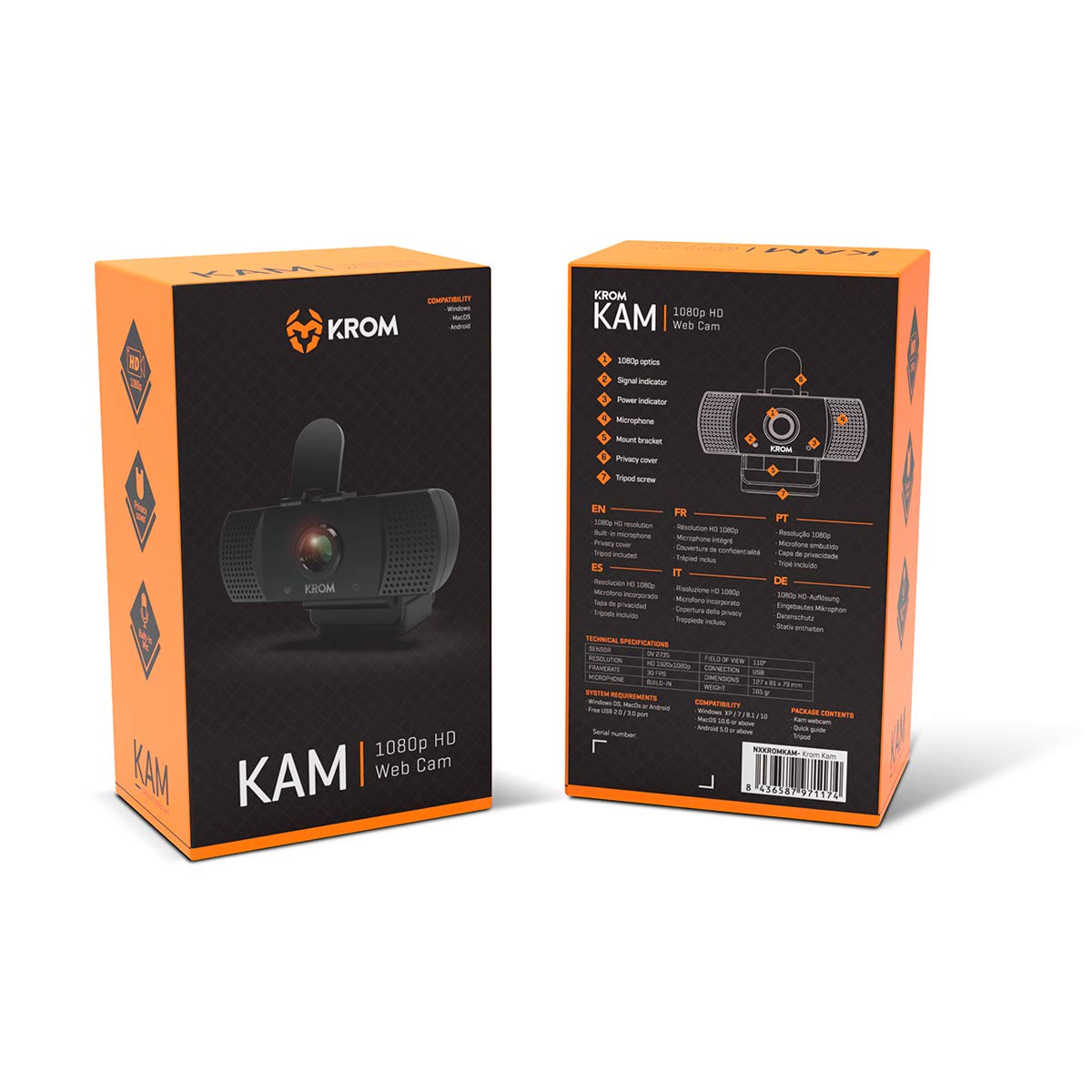 KROM WEB CAM KAM -NXKROMKAM- Kamera internetowa przeznaczona dla graczy, 1080p, 30fps, wbudowany mikrofon, statyw w zestawie, USB, czarna