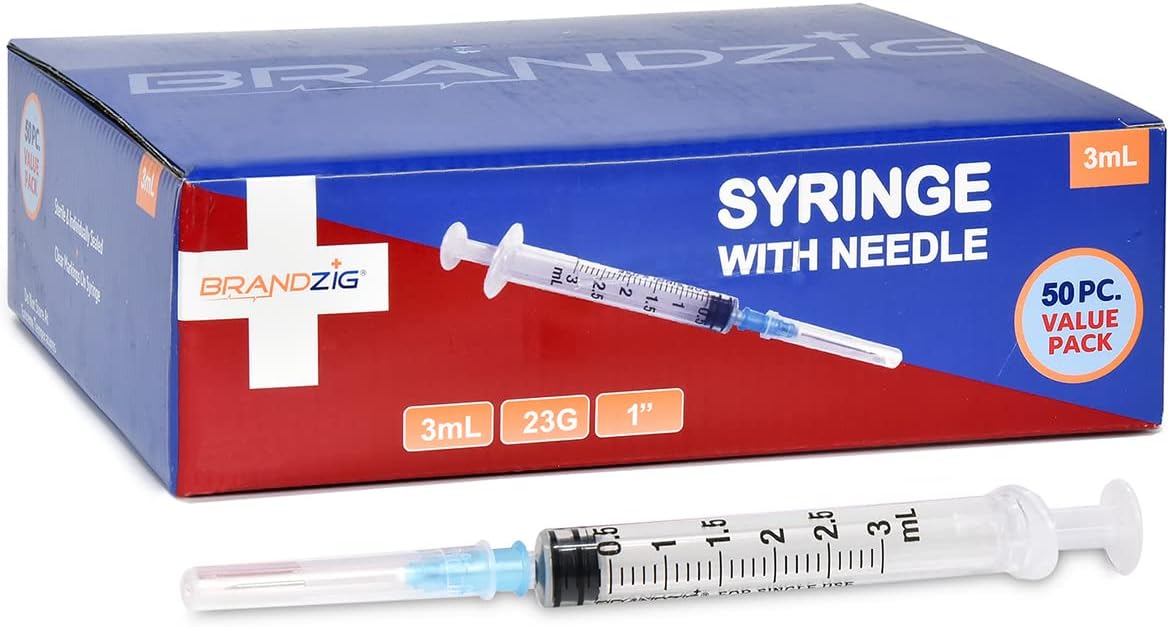 3ml Syringe with Needle - 23G, 1" Needle 50-Pack