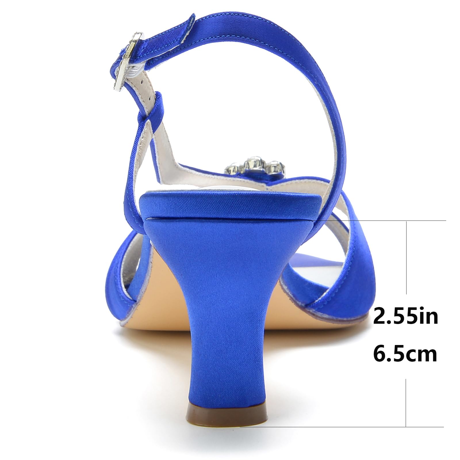 Sandali Sposa Satin con Fiore di Cristallo Tacco 6.5cm Kitten Heel Matrimonio Slingback Calzature Eleganti Cerimonia Open Toe Donna Chic