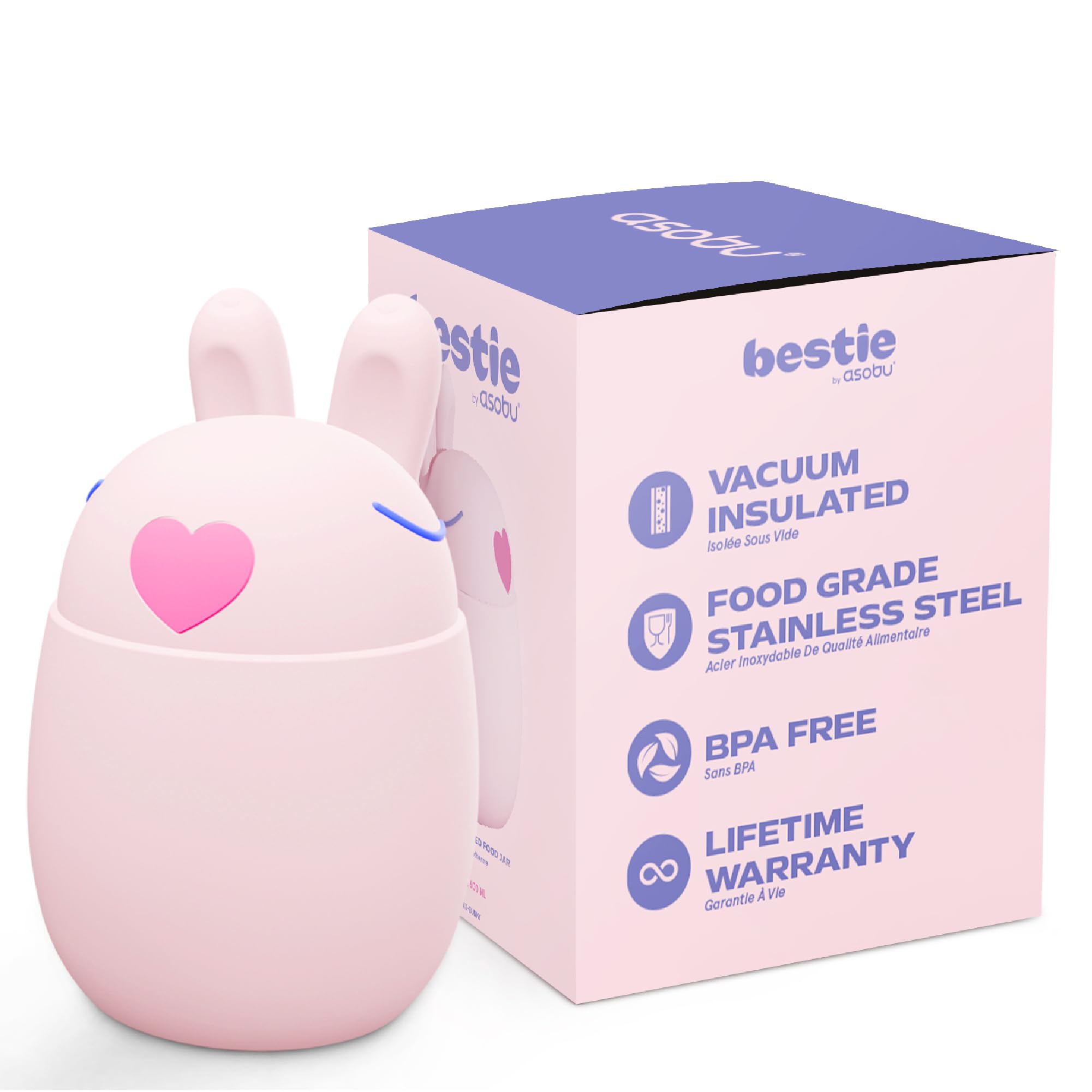 ASOBU Boîte à déjeuner pour enfant en forme de lapin – Anti-fuite, sans BPA, avec poignée douce – Pour l'école et les pique-niques