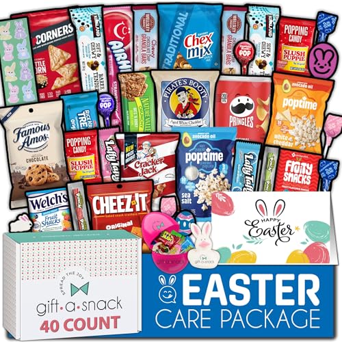 Image of Gift A Snack - Easter Candy Filled Egg & Bunny - Snack Box Variety Pack Care Package + Greeting Card (40 Count) Sweet Treats Gift Basket, Candies Chips Crackers Bars - Office Food Assortments