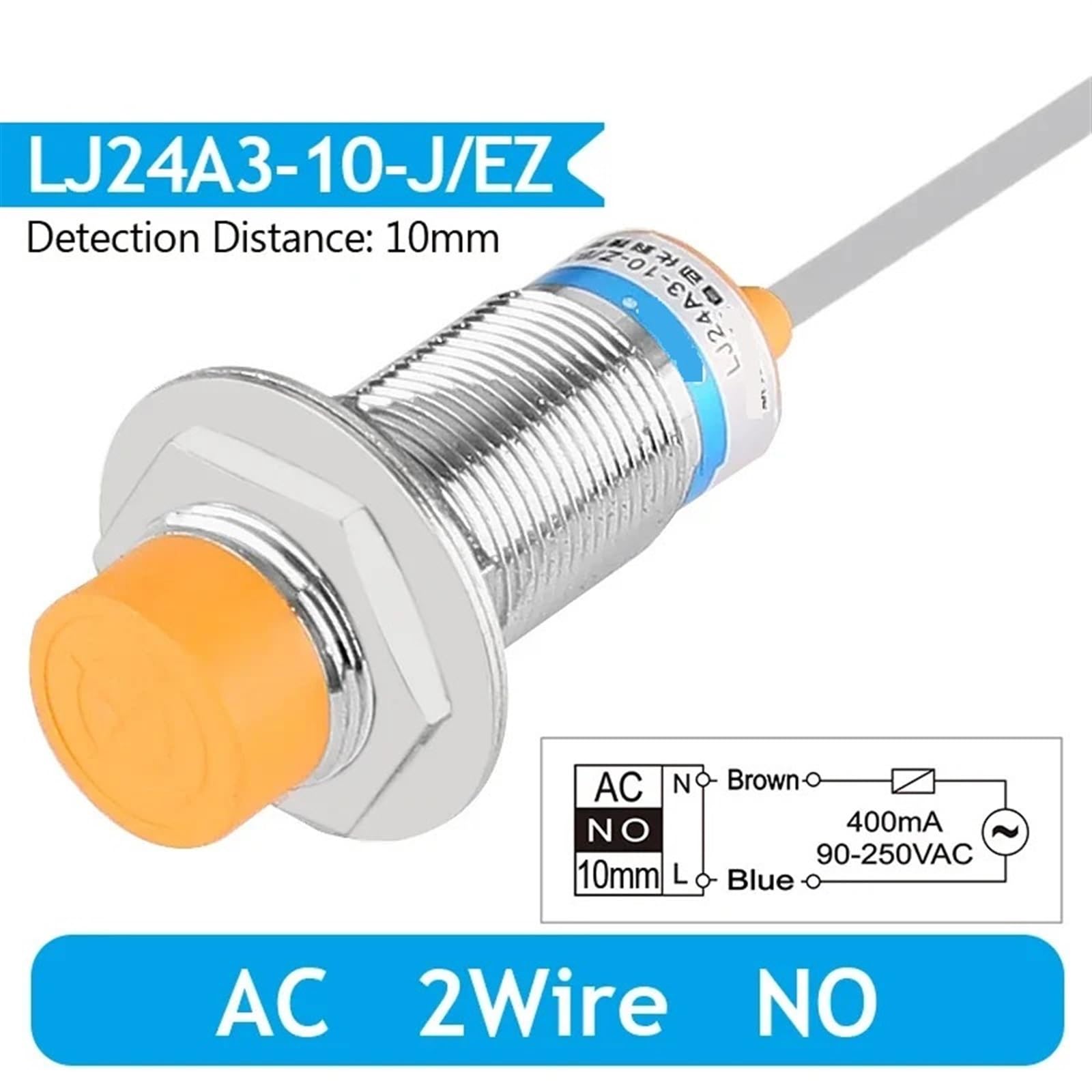 LJ24A3-10 Inductive Proximity Switch M24 Sensor Switch DC6-36V Detection Range 10mm 8mm 1Pcs(LJ24A3-10-J-EZ)