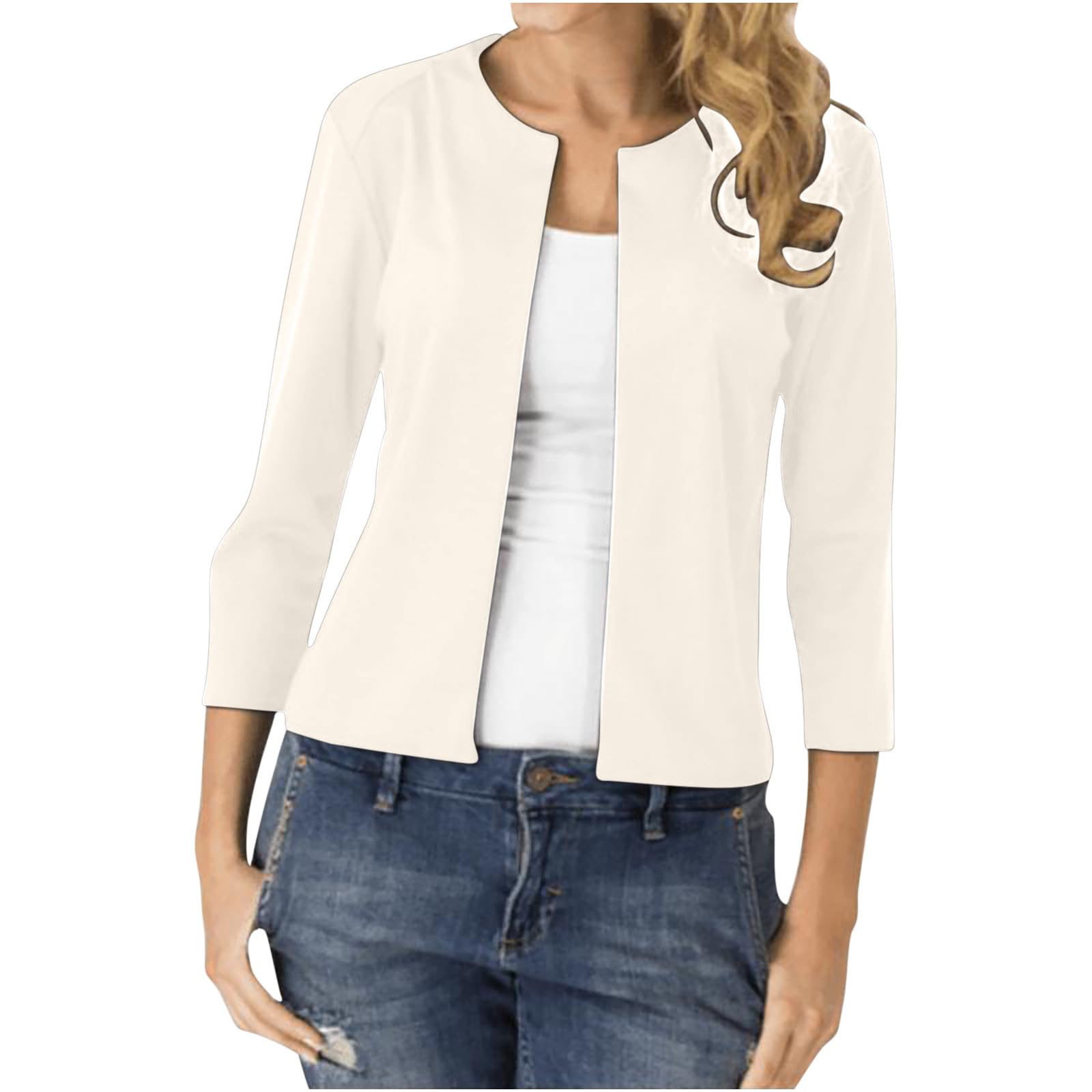 Womens Casual 3 4 Sleeve Blazers Spring Fall Fashion Open Front Suit Jackets Slim Fit Lightweight Work Office