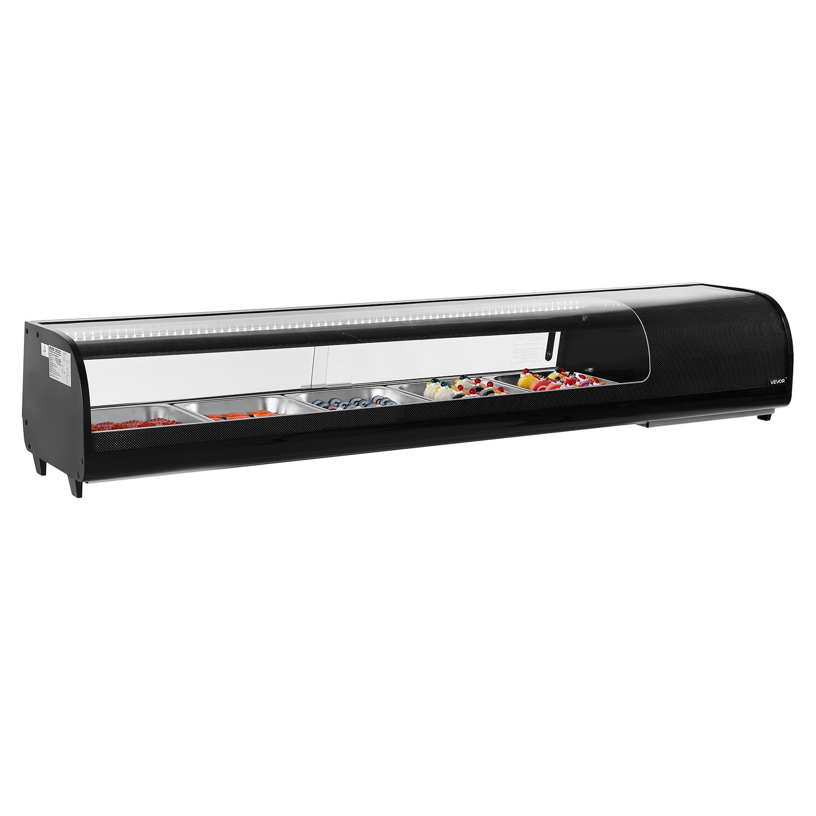 VEVOR Vetrina Refrigerata per Sushi Commerciale da 82 L, 5 Teglie con Vetro Curvo, Illuminazione a LED e Controllo Digitale della Temperatura, Frigorifero per Bancone Ristorante Negozio
