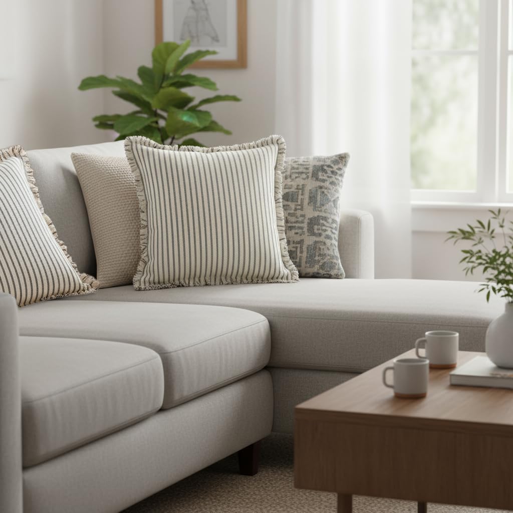 JMGBird Floral Throw Pillows 18x18 Set of 2 with Inserts - Light Blue White Decorative Pillows for Couch, Sofa, Living Room Decor (Embroidered)