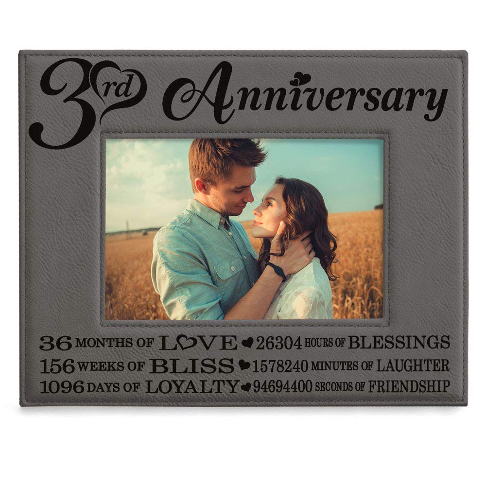 KATE POSH - 3rd Engraved Leather Picture Frame, 3 Years Together for Boyfriend, Girlfriend, 3 Years as Husband and Wife, 3 Years of Marriage, Gifts for Couple (4x6-Horizontal)
