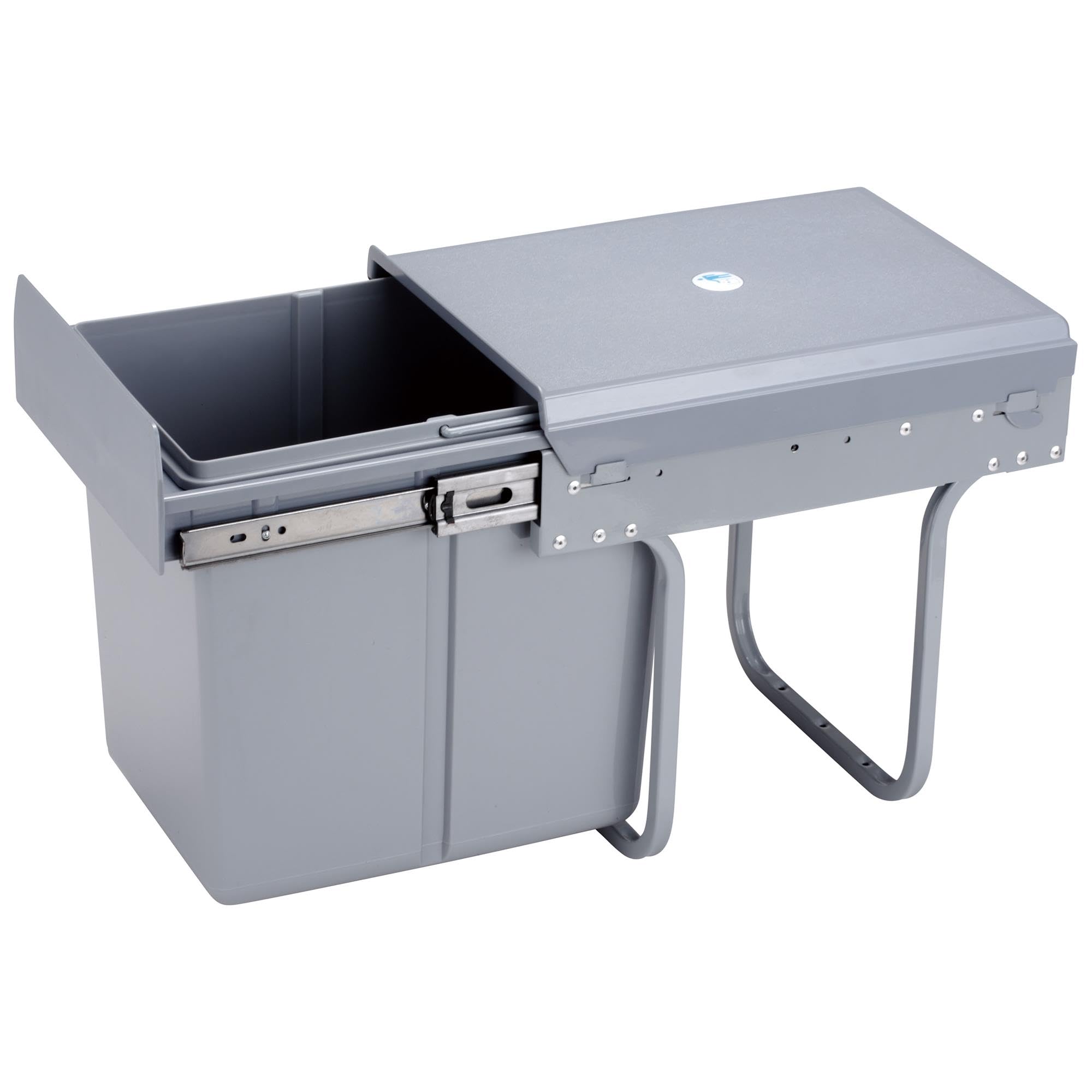 Poubelle de recyclage pour meuble de cuisine, poubelle sous évier 20 L, fixation inférieure et retrait manuel, poubelle amovible, avec couvercle