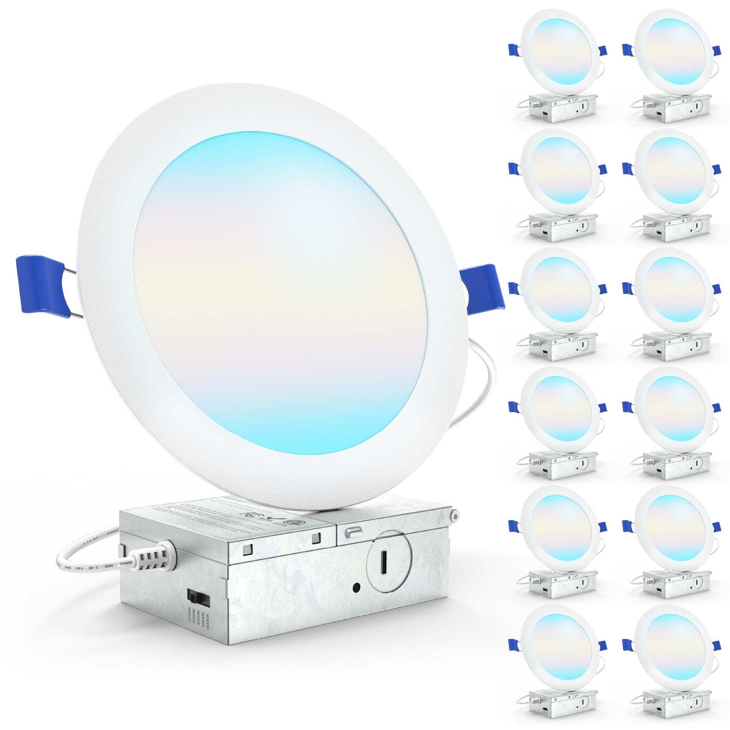 Sunco 12 Pack 6 Inch LED Recessed Light, Canless Ceiling Lights Slim with Junction Box, 850 LM, 14W (100W Equivalent), Selectable CCT 2700K/3000K/4000K/5000K/6000K, Dimmable, Wafer Thin ETL