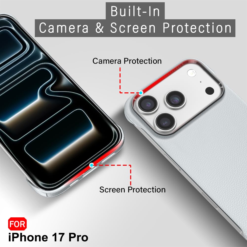 TheGiftKart Hybrid Ultimate Slim Back Case Cover for iPhone 17 Pro | Lightweight Profile | Hard Back Case Cover for iPhone 17 Pro (PC & TPU, Metal Camera Ring, Leather Texture Finish, Grey) — Amazon image 6