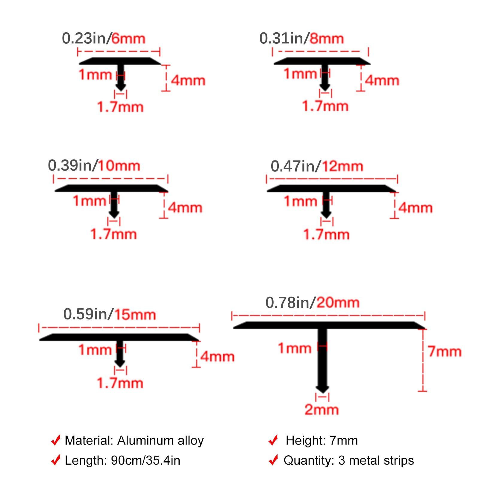 Transición Para Suelos Tiras De Transición Para Pisos En T, Tiras De Transición Para Pisos Laminados, Riel De Compensación Plano, Cubrecantos Embellecedor, Riel Sin Juntas Para Acabados(Red,90cmx2cm)