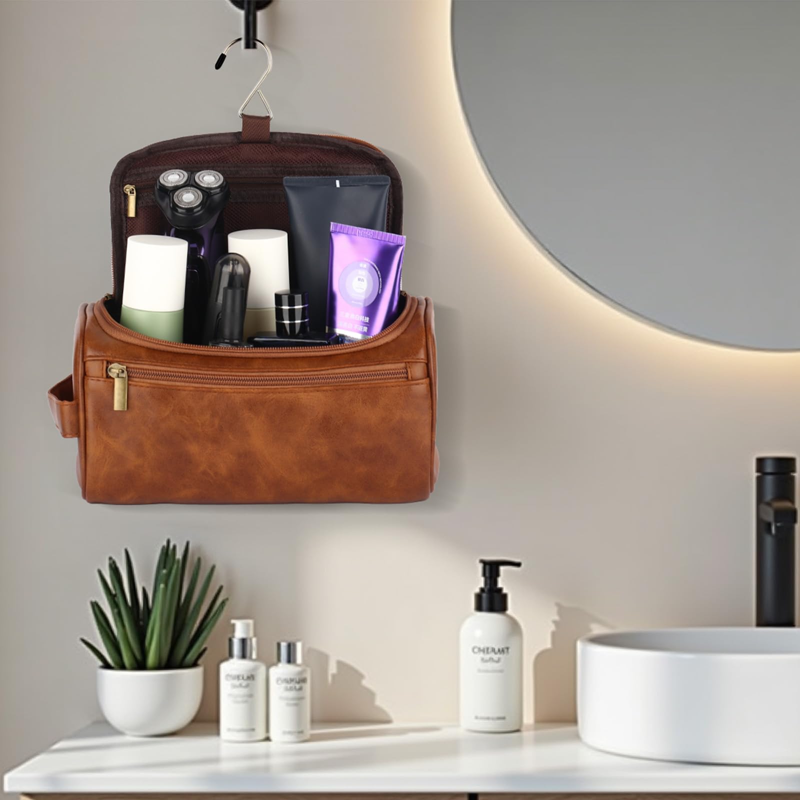 OXYEFEI Neceser personalizado para hombres, regalos personalizados para hombres, iniciales grabadas de piel sintética para hombre, artículos de aseo de viaje, afeitado, artículos esenciales de viaje