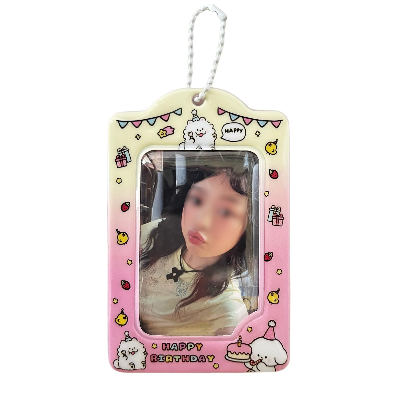 WELLRI Kpop Photocard Holder Cute Puppy 3 inch Idol Album Photo Card Sleeves ID Trading Card Protector for Student Kpop Fan (Pink)