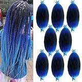 Ombre Blue Marley Twist Braiding hair 16 Inch Springy Afro Twist Hair Pre Separated Kinky Twist Hair Wrapping Hair for Soft Locs, 3 Tones Black Blue Sky Blue Marley Hair,Kinky Twist Hair for Braiding