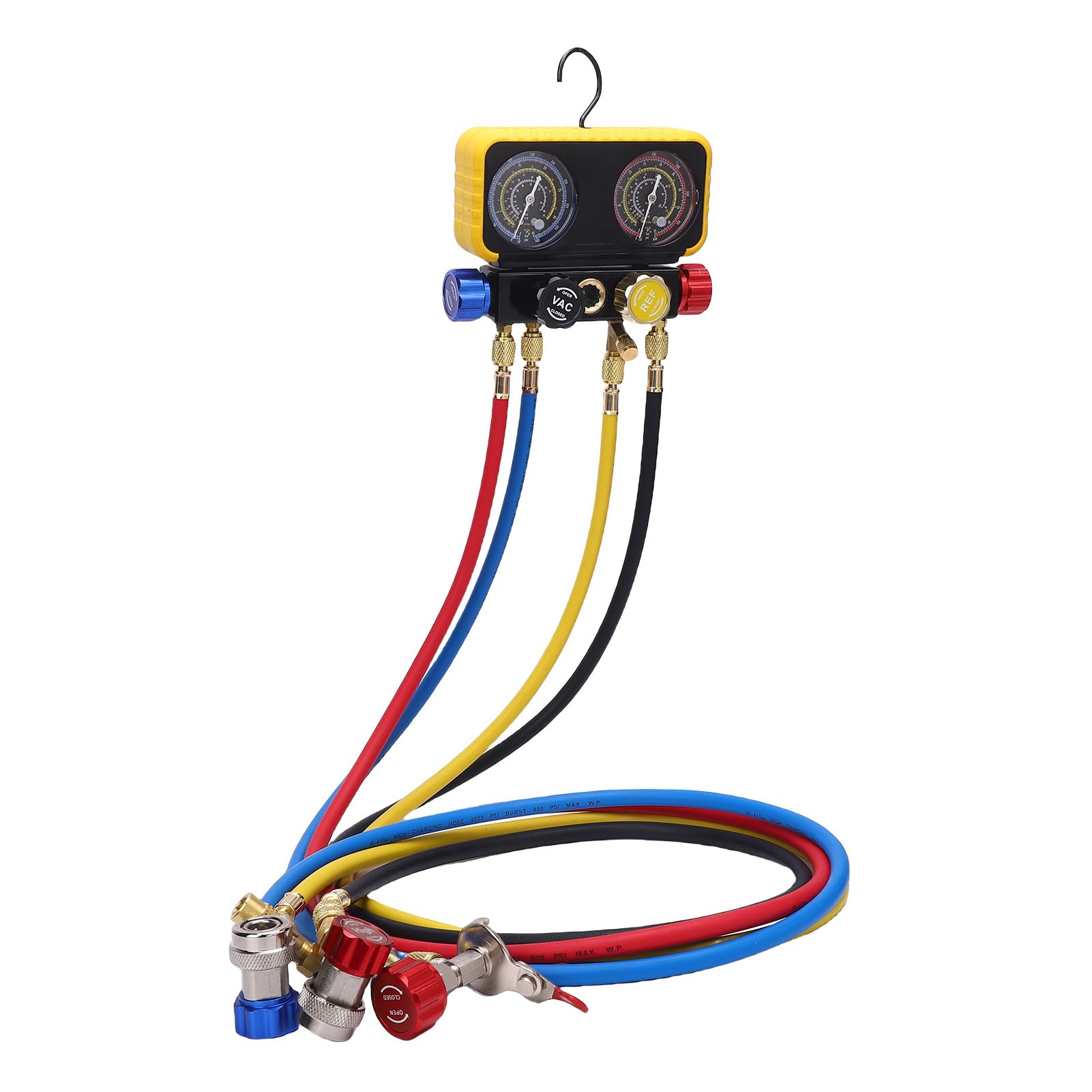 Manometri HVAC con Tubi Flessibili Set Collettore in Ottone a 4 Vie di Ricambio per Refrigeranti R410A R32 R134A R22 Questo Collettore è Manometri HVAC con Tubi FlessibiliSet in OttoneSet AC4