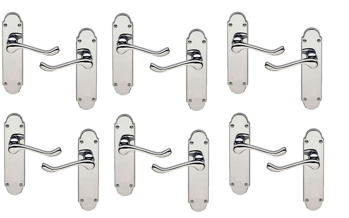 Jiyo.Outdoor Epsom Victorian Design Premium Shaped Door Handles Lever Latch in Polished Chrome Finish - 6 Pairs