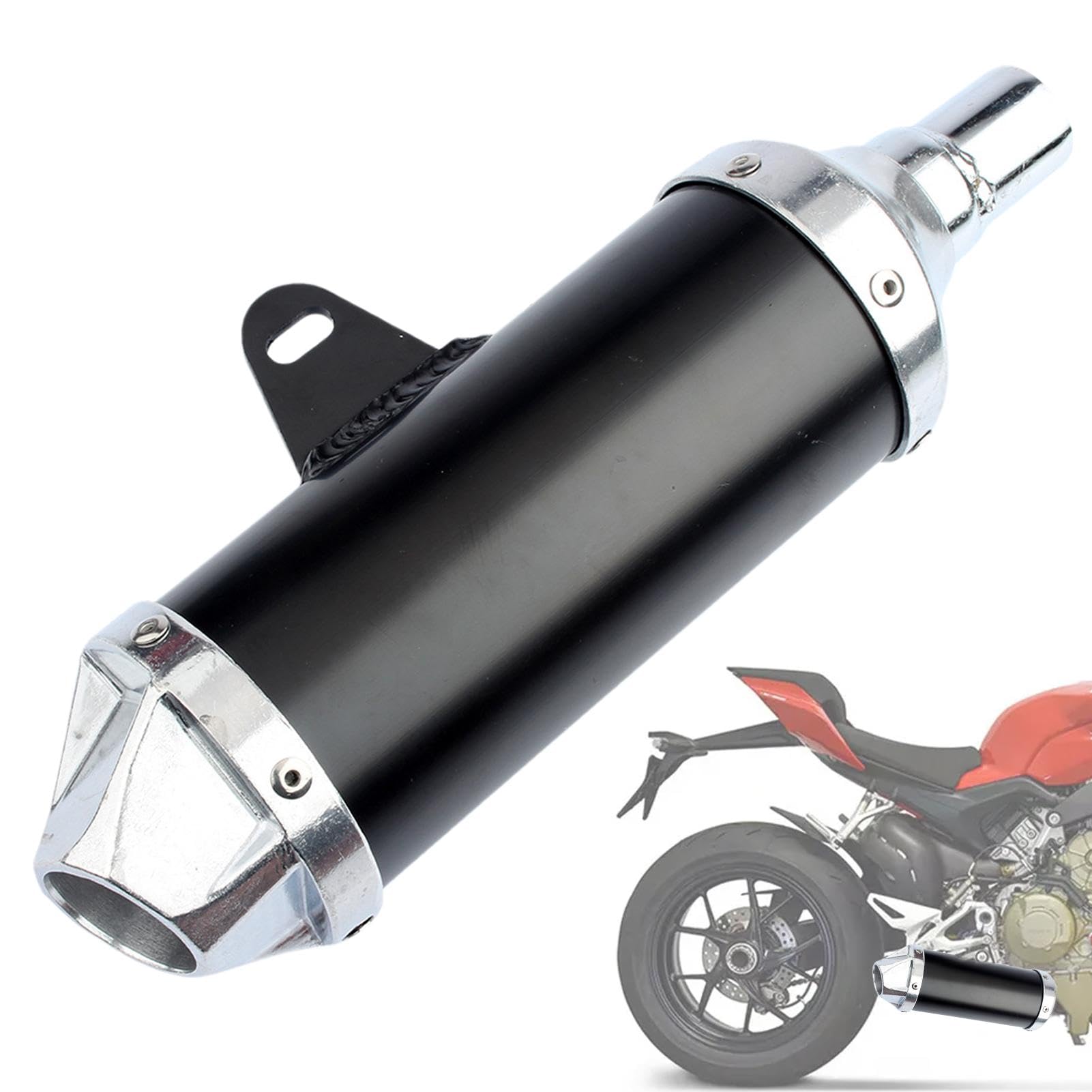 Endschalldämpfer für Motorrad, Scooter, ATV, Motorrad, 28 mm Durchmesser, Auspuff mit Endschalldämpfer, modifiziertes Endrohr, Schalldämpfer, schwarz und silber, für Motorrad