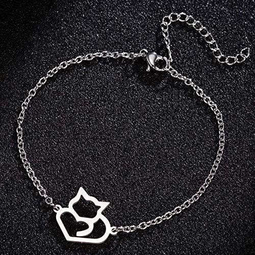 Jude Jewelers Stainless Steel Cute Cat Charm Holiday Birthday Daughter Mother Link Bracelet (Silver) - Image 4