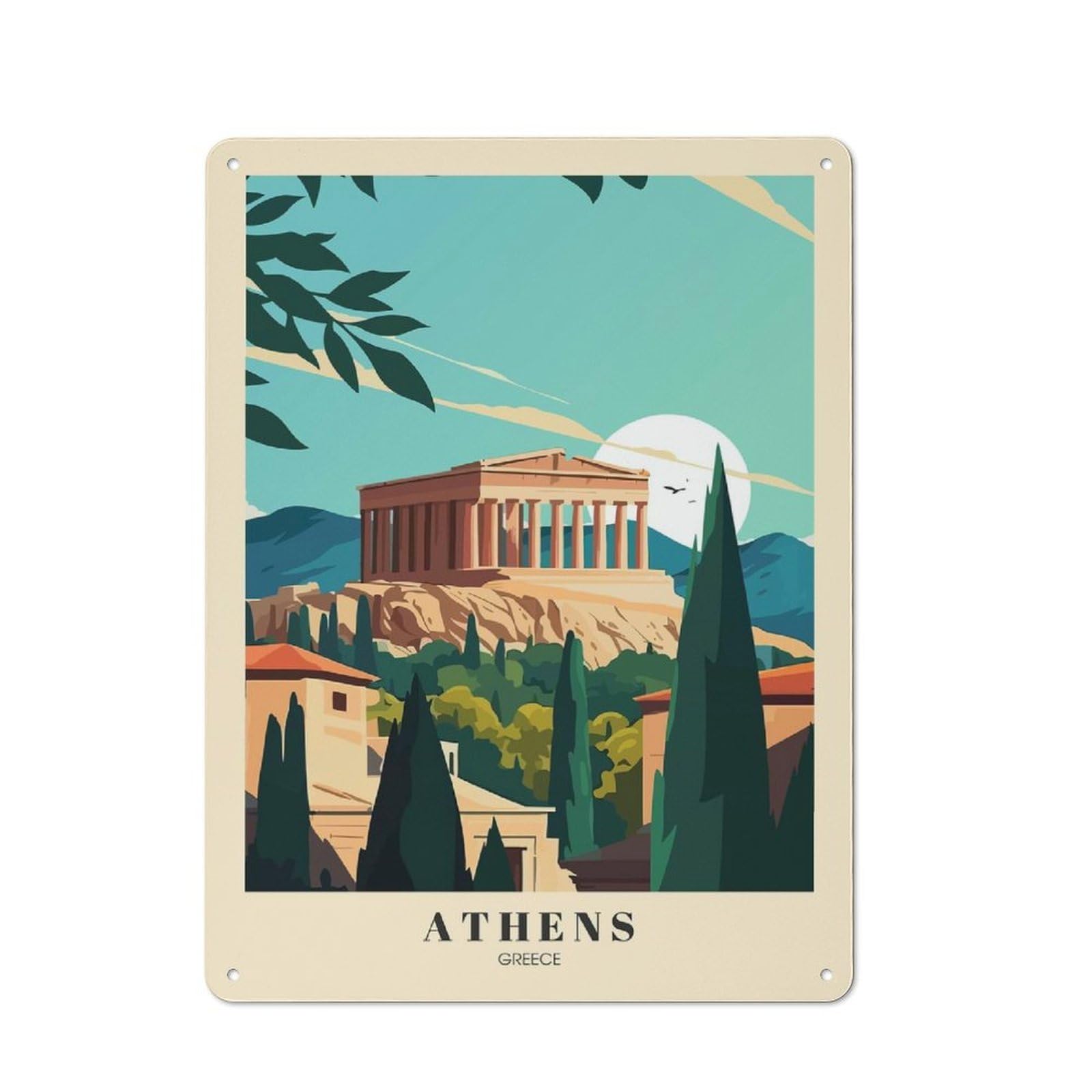 Junmoney Style-3 Tin Wall Plaque 40X30cm With Athens Greece Travel (9) For Hobby Room Or Studio, For Themed Interiors In Hobby Rooms And Studios